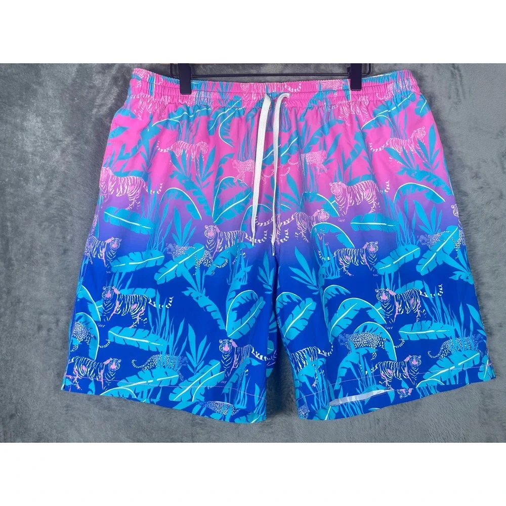 Chubbies Mens XXL Swim Trunks Pink Blue Ombre Tiger Jungle Print 7 Inch Inseam